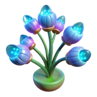 serene intense retro Alien plant with bioluminescent flowers NO BACKGROUND with Transparent Background. museum quality png
