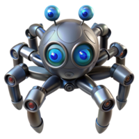 enchanting whimsical geometric Robotic spider with multiple lenses NO BACKGROUND with Transparent Background. studio quality png