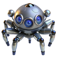 dazzling distinctive Robotic spider with multiple lenses NO BACKGROUND with Transparent Background. png