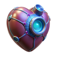 radiant geometric Cybernetic heart with glowing core NO BACKGROUND with Transparent Background. precision png