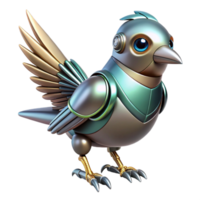 dazzling melancholic gothic Robotic bird with metallic feathers NO BACKGROUND with Transparent Background. high resolution png