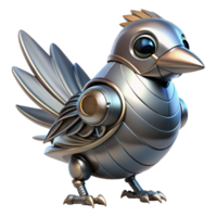 distinguished futuristic Robotic bird with metallic feathers NO BACKGROUND with Transparent Background. fine detail png