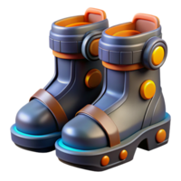 distinctive renaissance Cyberpunk boots with magnetic soles NO BACKGROUND with Transparent Background. genuine png