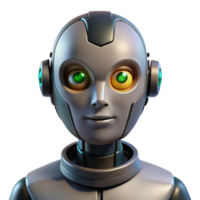 dramatic extraordinary Robotic humanoid head with glowing eyes NO BACKGROUND with Transparent Background. 8K png