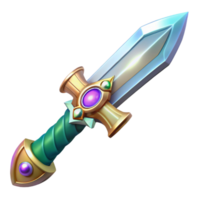 harmonious beautiful A shining elven sword, with a jeweled hilt, NO BACKGROUND with Transparent Background. fine detail png
