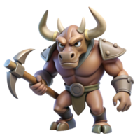 whimsical dramatic A ferocious minotaur, wielding a double-axe, NO BACKGROUND with Transparent Background. fine detail png