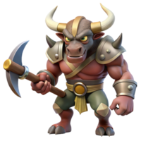 distinctive contemporary A ferocious minotaur, wielding a double-axe, NO BACKGROUND with Transparent Background. elite png