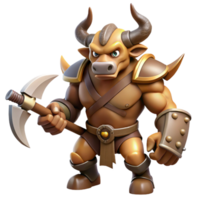 exceptional avant-garde A ferocious minotaur, wielding a double-axe, NO BACKGROUND with Transparent Background. ultra HD png