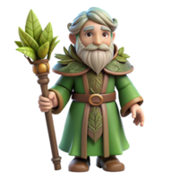 dramatic splendid A wise old druid, holding a staff adorned with leaves, NO BACKGROUND with Transparent Background. refined png