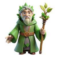 reflective extraordinary A wise old druid, holding a staff adorned with leaves, NO BACKGROUND with Transparent Background. high quality png