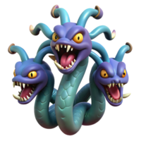 stunning notable A fearsome hydra, with multiple heads, NO BACKGROUND with Transparent Background. png