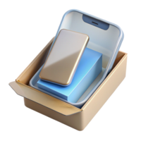 impressive distinguished A brand new, unwrapped smartphone in its box. NO BACKGROUND with Transparent Background. png