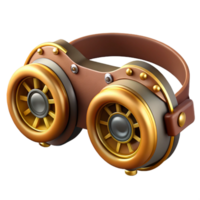 ethereal fascinating Steampunk goggles with intricate brass gears and leather straps. NO BACKGROUND with Transparent Background. 4K png