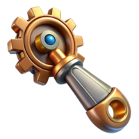 immaculate iconic Steampunk wrench with adjustable gears and a brass finish. NO BACKGROUND with Transparent Background. png