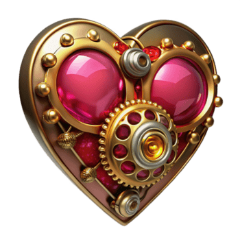 utöver det vanliga anmärkningsvärd steampunk urverk hjärta med rubin ädelstenar och guld filigran. Nej bakgrund med transparent bakgrund. png