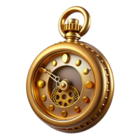 enchanting remarkable Steampunk pocket watch with Roman numerals and a skeletonized face. NO BACKGROUND with Transparent Background. png