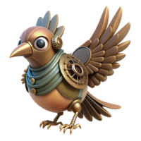 exceptional minimalist Steampunk bird automaton with flapping wings and intricate gears. NO BACKGROUND with Transparent Background. exclusive png