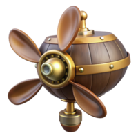 distinctive traditional Steampunk dirigible propeller with wooden blades and brass fittings. NO BACKGROUND with Transparent Background. authentic png