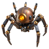 fascinating exceptional Steampunk robotic spider with articulated legs and glowing eyes. NO BACKGROUND with Transparent Background. png