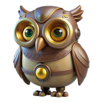 extraordinary bohemian Steampunk mechanical owl with glowing eyes and rotating head. NO BACKGROUND with Transparent Background. 8K png