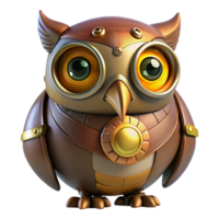 breathtaking nostalgic contemporary Steampunk mechanical owl with glowing eyes and rotating head. NO BACKGROUND with Transparent Background. top-tier png