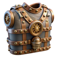 celebrated modern Steampunk chest plate with gears, pipes, and metal plating. NO BACKGROUND with Transparent Background. gallery standard png