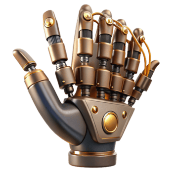 lindo distintivo steampunk robótico mão com articulado dedos e exposto fiação. não fundo com transparente fundo. png