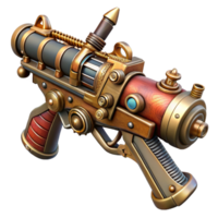 immaculate distinguished Steampunk weapon concept art with detailed sketches and annotations. NO BACKGROUND with Transparent Background. png