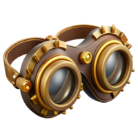 extraordinary mysterious bohemian Steampunk goggles with intricate brass gears and leather straps. NO BACKGROUND with Transparent Background. precision png