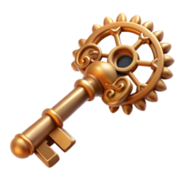 harmonious sumptuous Steampunk key with intricate carvings and a clockwork mechanism. NO BACKGROUND with Transparent Background. high resolution png