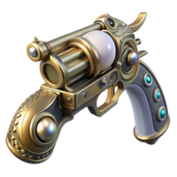 gorgeous exceptional Steampunk pistol with ornate engravings and a pearl handle. NO BACKGROUND with Transparent Background. png