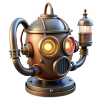 reflexivo linda steampunk robô cabeça com brilhando vácuo tubos e fios. não fundo com transparente fundo. fresco png