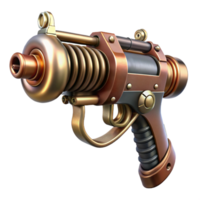 remarkable classic Steampunk ray gun with copper coils and a wooden handle. NO BACKGROUND with Transparent Background. high quality png