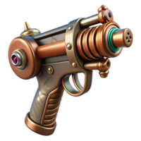 dazzling joyful organic Steampunk ray gun with copper coils and a wooden handle. NO BACKGROUND with Transparent Background. genuine png
