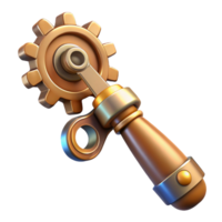 celebrated gothic Steampunk wrench with adjustable gears and a brass handle. NO BACKGROUND with Transparent Background. original png