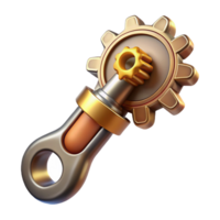 immaculate dynamic bohemian Steampunk wrench with adjustable gears and a brass handle. NO BACKGROUND with Transparent Background. museum quality png