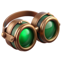 glorious mysterious modern Steampunk goggles with emerald green lenses and copper accents. NO BACKGROUND with Transparent Background. impeccable png