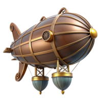 romantic glorious Steampunk dirigible miniature with intricate details and propellers. NO BACKGROUND with Transparent Background. handcrafted png