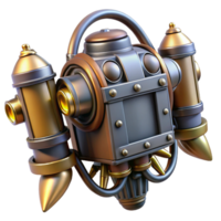 fascinating unparalleled Steampunk jetpack with miniature turbines and brass nozzles. NO BACKGROUND with Transparent Background. png