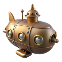 ethereal hypnotic Steampunk submarine miniature with portholes and propellers. NO BACKGROUND with Transparent Background. top-tier png