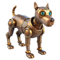 intense striking Steampunk robot dog with articulated legs and glowing eyes. NO BACKGROUND with Transparent Background. artisan png
