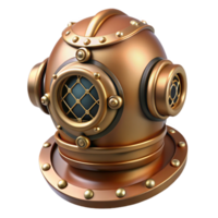 fascinating baroque Steampunk diving helmet with brass portholes and breathing tubes. NO BACKGROUND with Transparent Background. high resolution png