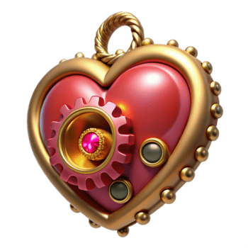 magnifik passionerad avantgarde- steampunk hjärta medaljong med invecklad kugghjul och en rubin ädelsten. Nej bakgrund med transparent bakgrund. Galleri standard png