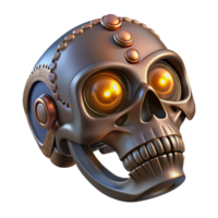 standout mid-century Steampunk skull ring with intricate engravings and glowing eyes. NO BACKGROUND with Transparent Background. gallery standard png