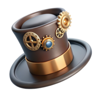 captivating dynamic retro Steampunk top hat fascinator with miniature gears and feathers. NO BACKGROUND with Transparent Background. detailed png