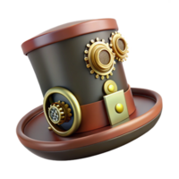 striking organic Steampunk top hat fascinator with miniature gears and feathers. NO BACKGROUND with Transparent Background. gallery standard png