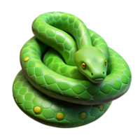 fascinating whimsical creative A slithering green tree python, coiled. NO BACKGROUND with Transparent Background. authentic png