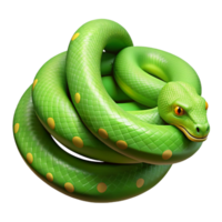 tranquil mesmerizing A slithering green tree python, coiled. NO BACKGROUND with Transparent Background. handcrafted png