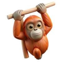 peaceful wonderful An orangutan, hanging from a branch. NO BACKGROUND with Transparent Background. genuine png