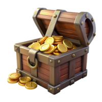 coveted abstract A weathered treasure chest, overflowing with gold coins. NO BACKGROUND with Transparent Background. high quality png